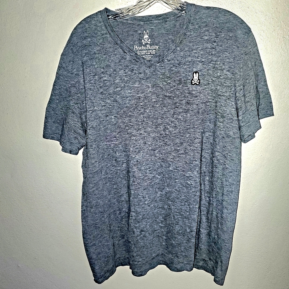 Psycho Bunny Graphic Tee Grey with Skull & Crossbones Bunny Size 5